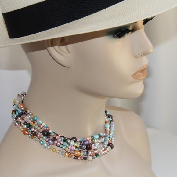 Sterling Silver 7-Strand Pearl Necklace - Picture 1 of 14